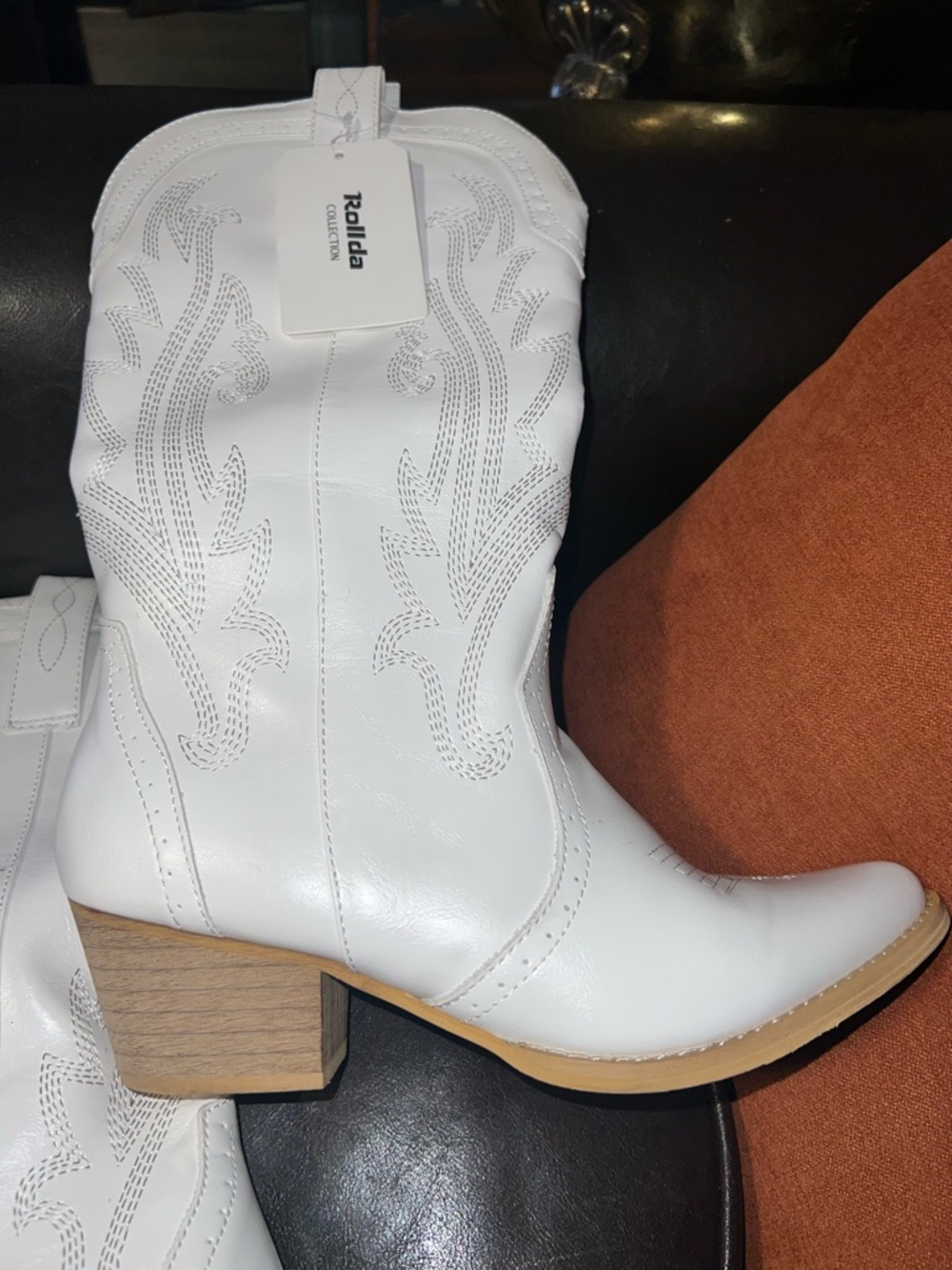 ROLLDA white mid calf western cowboy boots for women’s size 11 - Picture 11 of 11